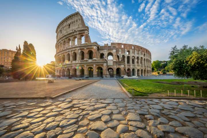Colosseum in Rome with morning sun, Italy, Europe.