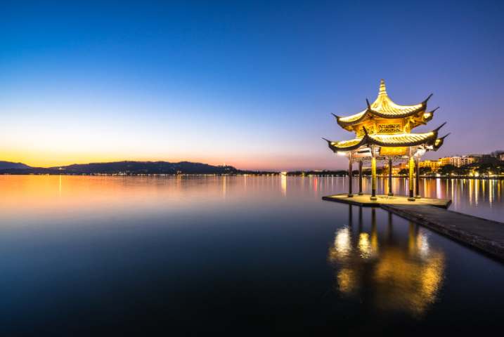 Jixian pavilion in hangzhou china during sunset